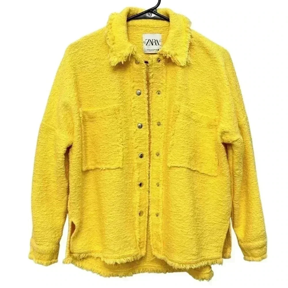 Zara Oversized Textured Knit  Jacket Shacket Yellow Women's Size XS